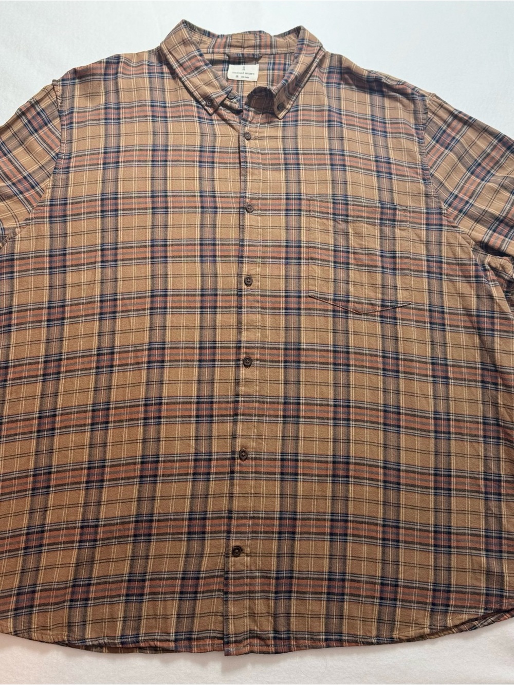 Mutual Weave Men’s Big & Tall 3XL Brown Soft Plaid Casual Button-Down Shirt